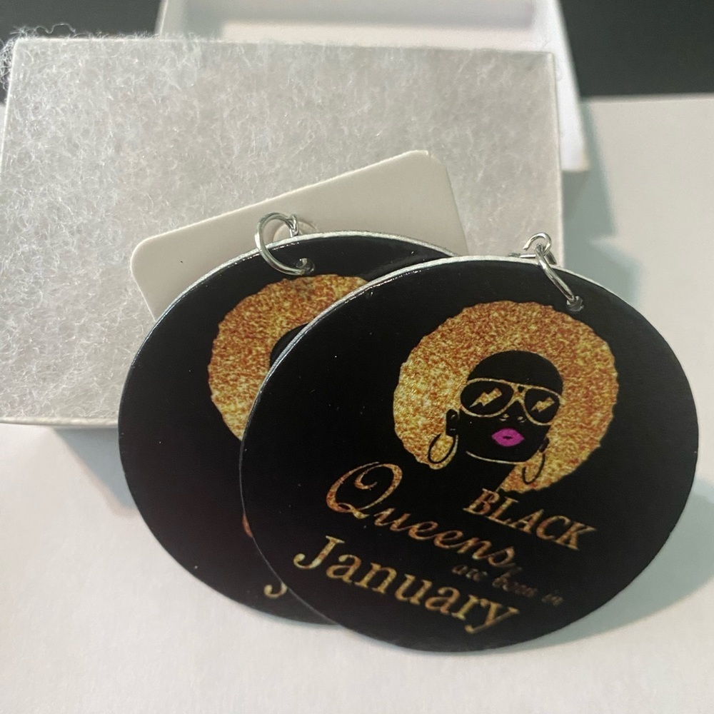 Natural Wooden Painted Earrings Ethnic Style Dangle ( January Letter Queen)​​